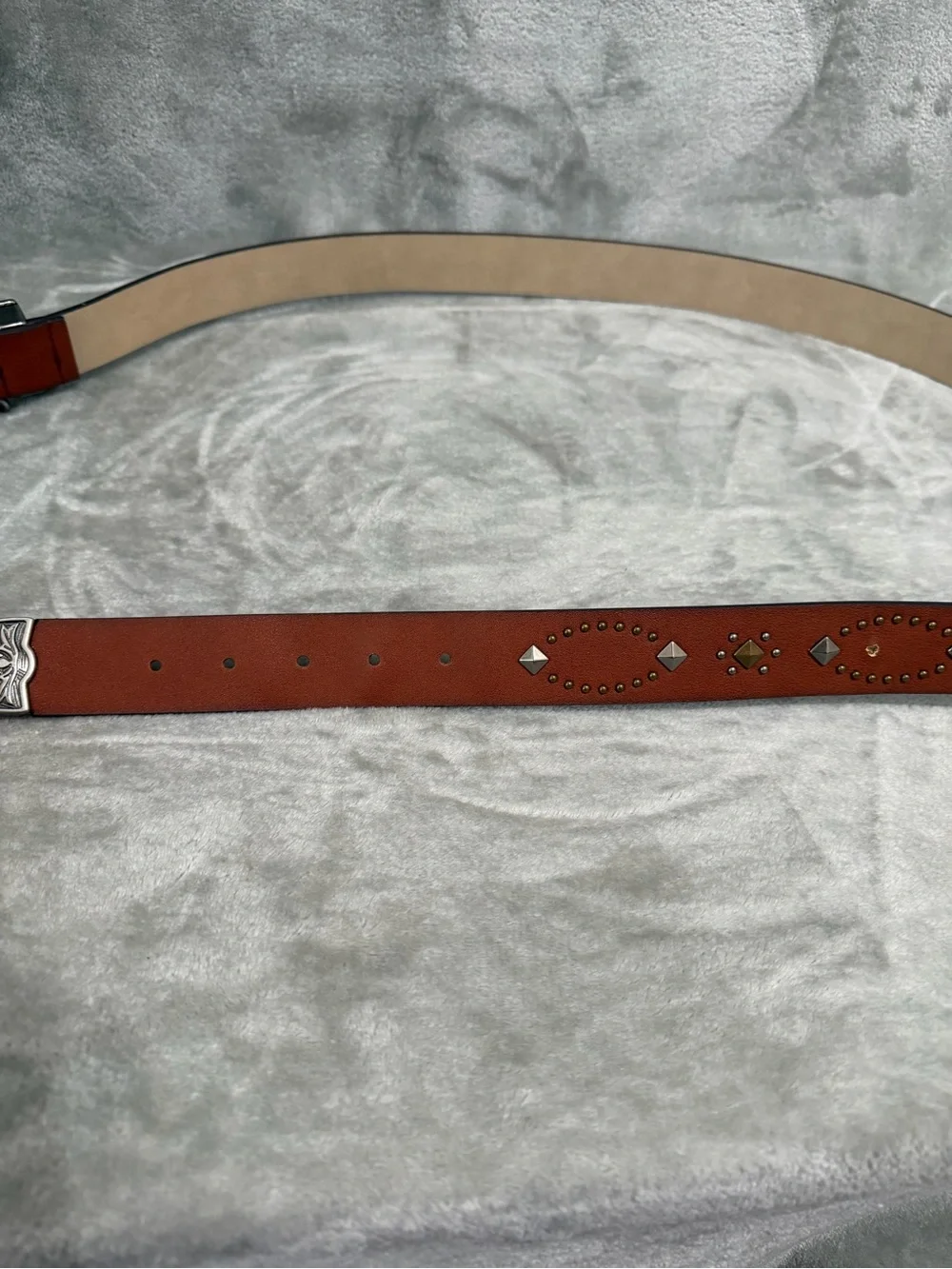 Western Brown Faux Leather Belt-Studded, Silver Buckle